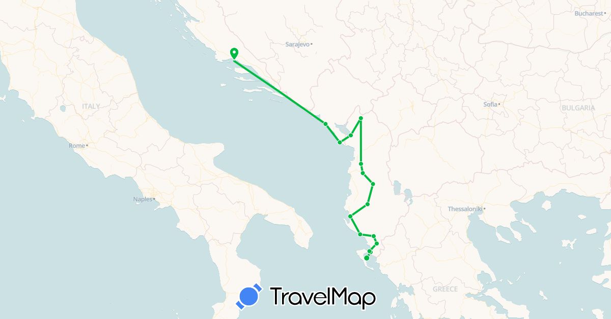 TravelMap itinerary: driving, bus in Albania, Greece, Croatia, Montenegro (Europe)